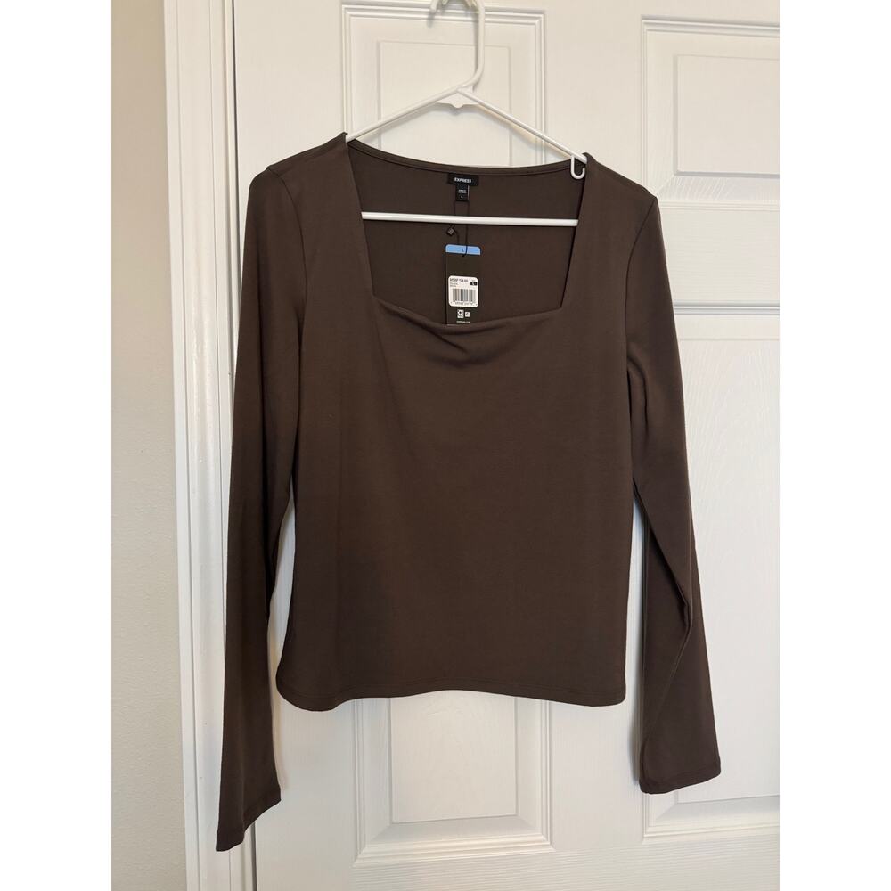 EXPRESS Women's L Cotton Modal Spandex Long Sleeve Top Brown‎